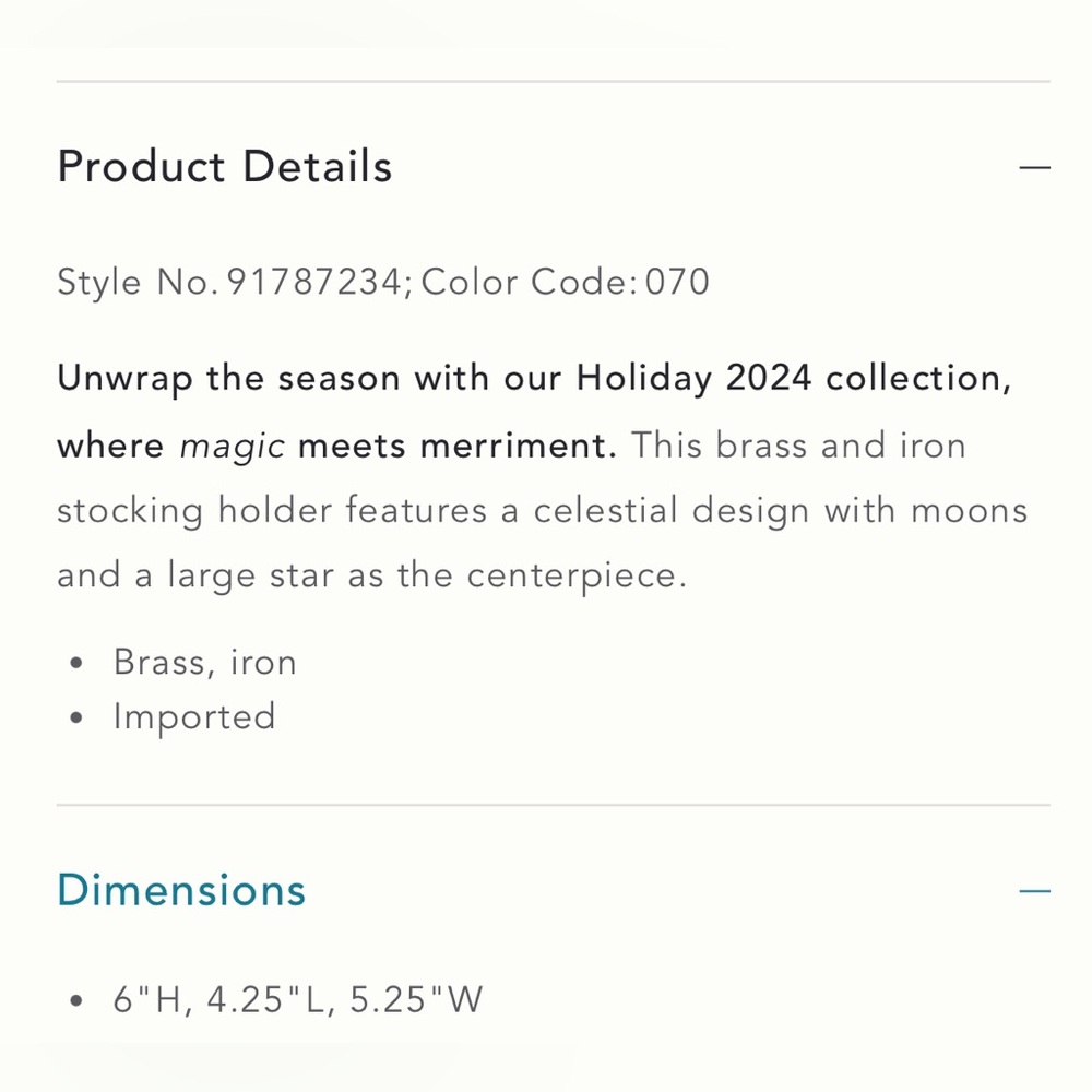 Anthropologie Celestial Brass Stocking Holder Gold Tone Stars Moon NIB - Picture 3 of 3